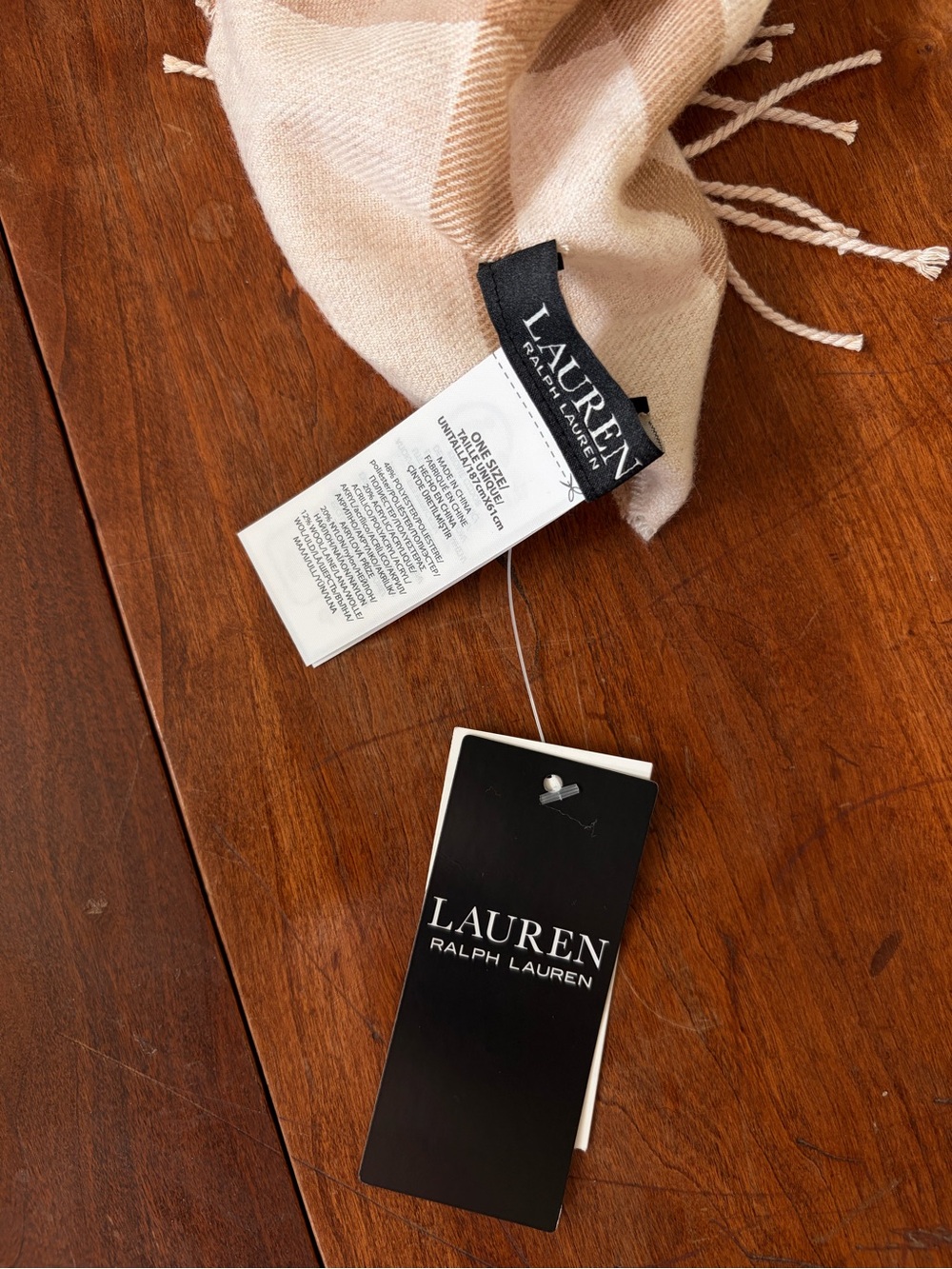 Ralph Lauren Blush and Camel Logo Fringe Scarf - Picture 5 of 5